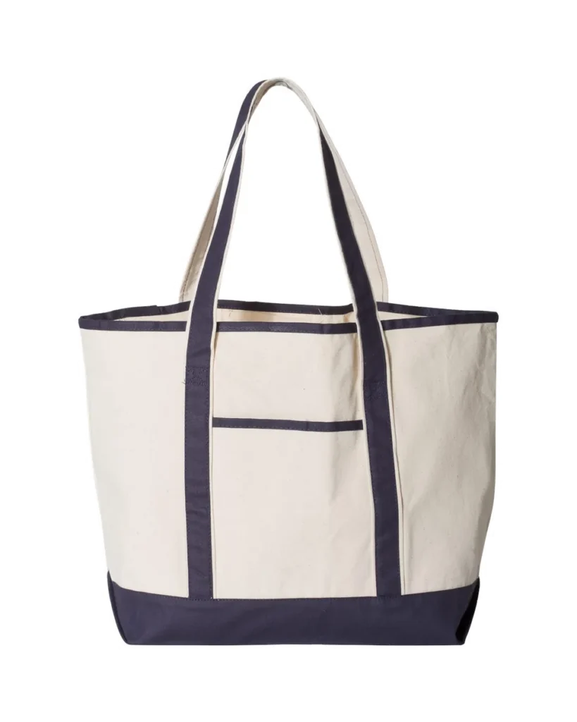 Q-Tees Large Canvas Deluxe Tote Natural/ Navy