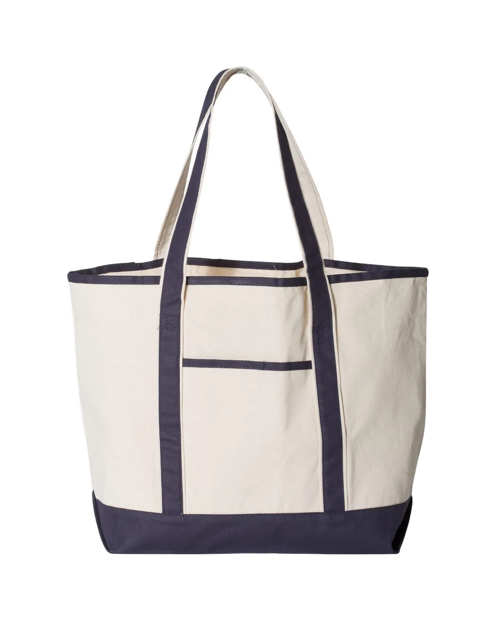 Q-Tees Large Canvas Deluxe Tote Natural/ Navy