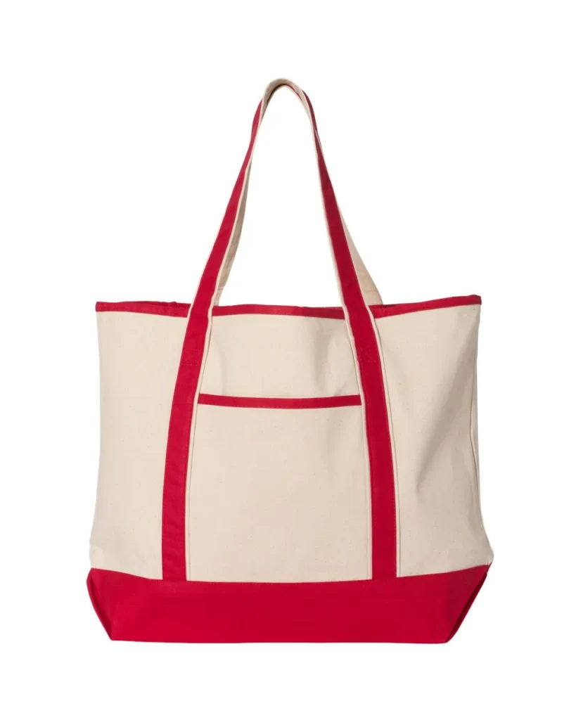 Q-Tees Large Canvas Deluxe Tote Natural/ Red