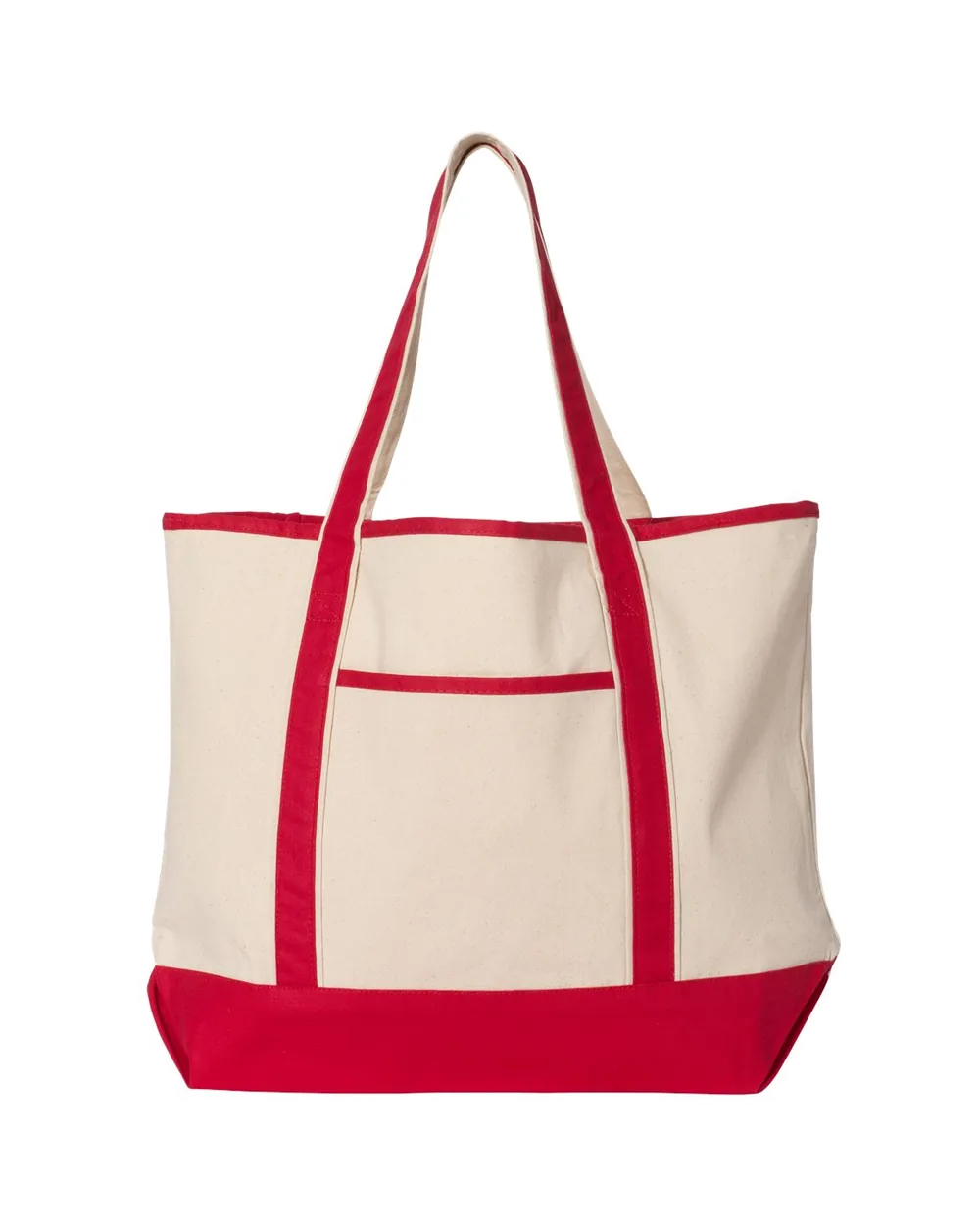Q-Tees Large Canvas Deluxe Tote Natural/ Red