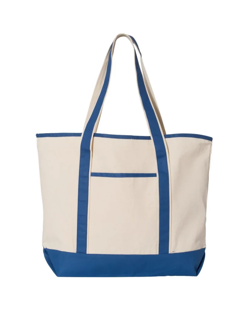 Q-Tees Large Canvas Deluxe Tote Natural/ Royal