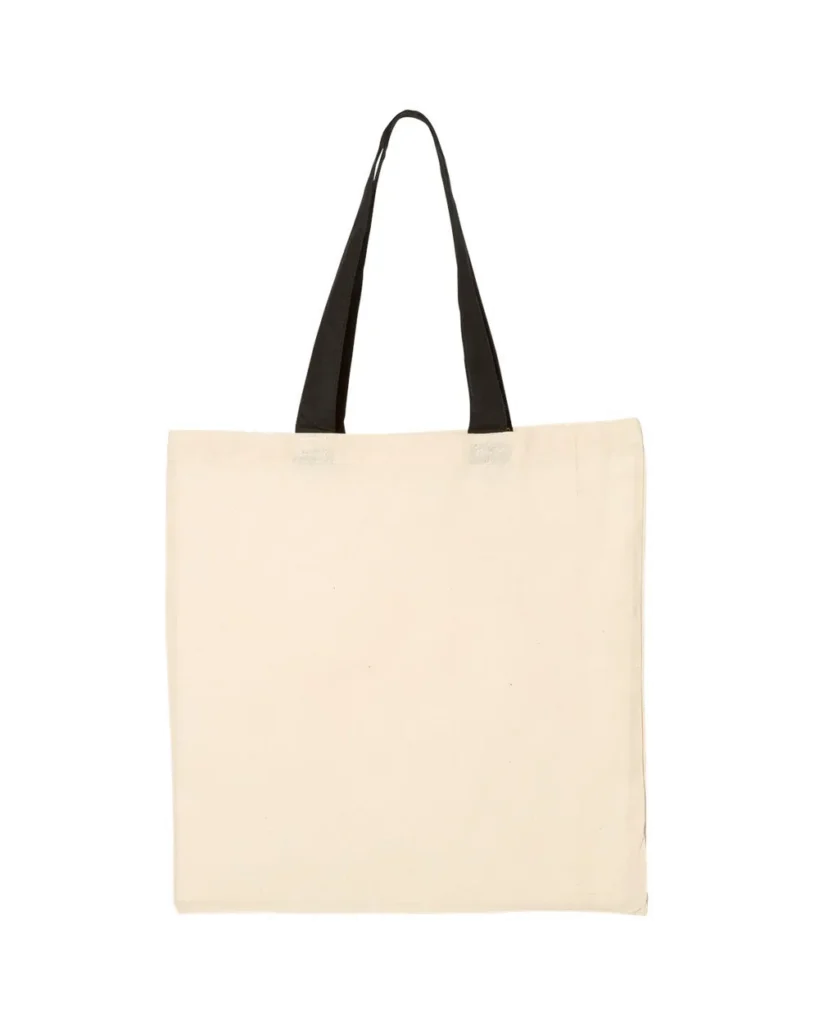 Q-Tees Economical Tote With Contrast-Color Handles Natural/ Black