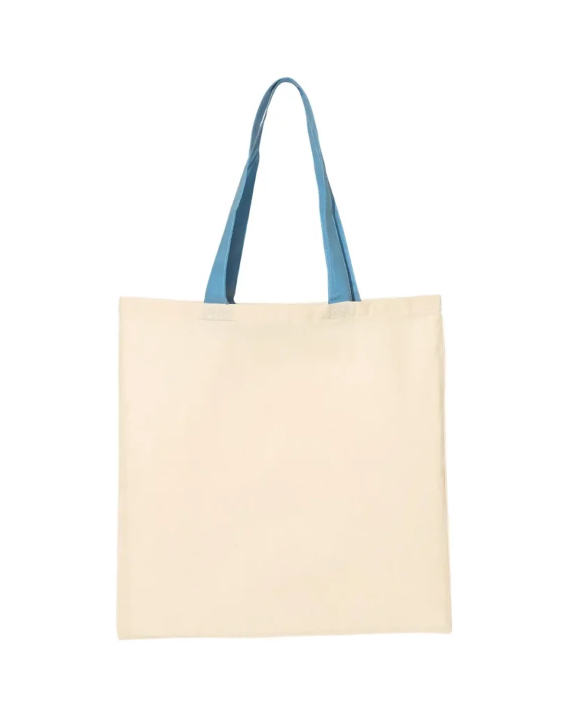 Q-Tees Economical Tote With Contrast-Color Handles Natural/ Carolina Blue