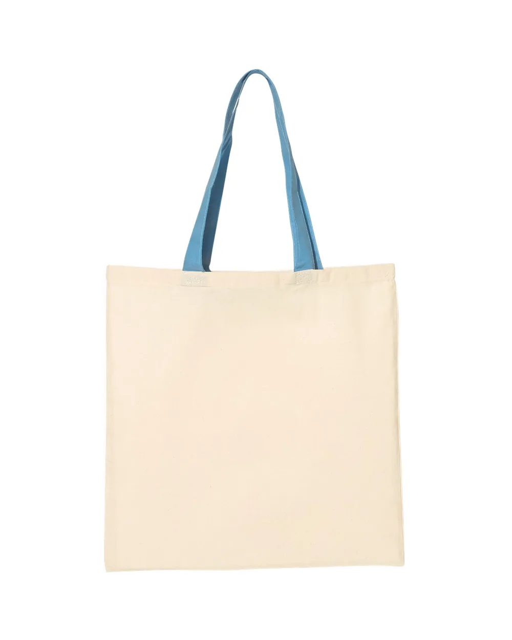 Q-Tees Economical Tote With Contrast-Color Handles Natural/ Carolina Blue