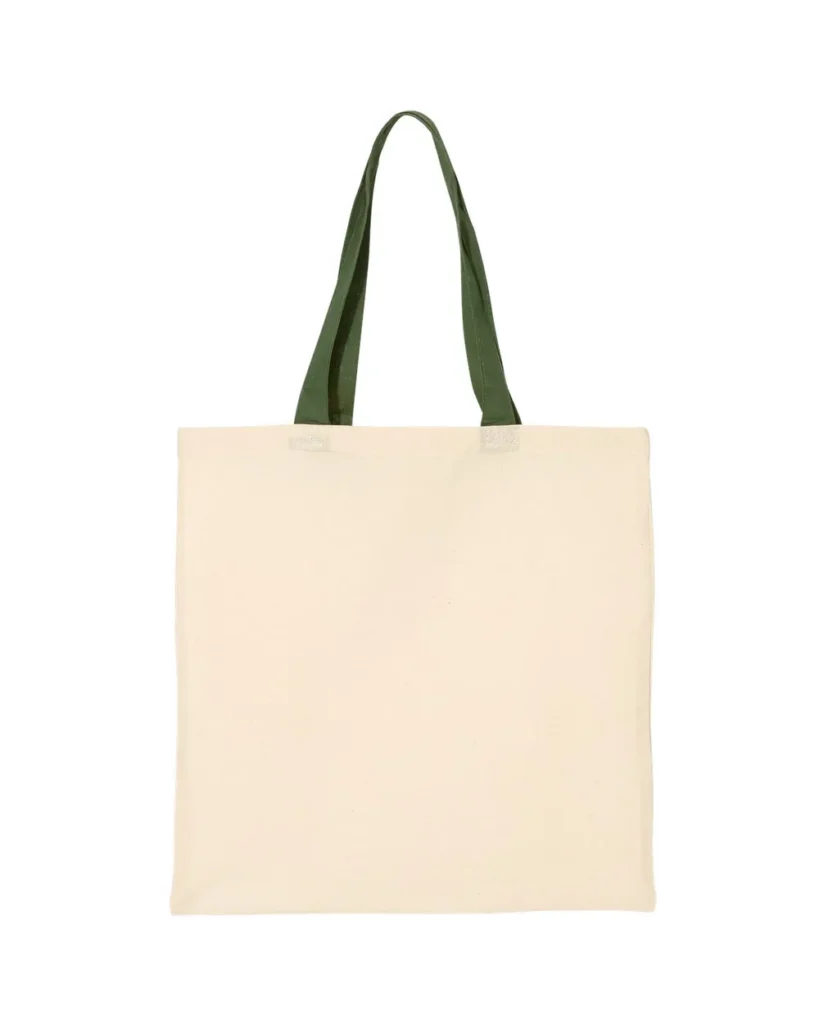 Q-Tees Economical Tote With Contrast-Color Handles Natural/ Forest
