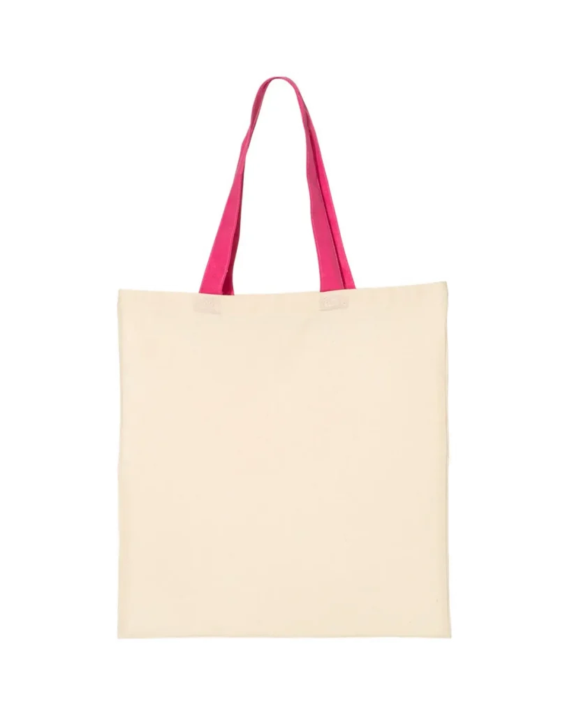 Q-Tees Economical Tote With Contrast-Color Handles Natural/ Hot Pink