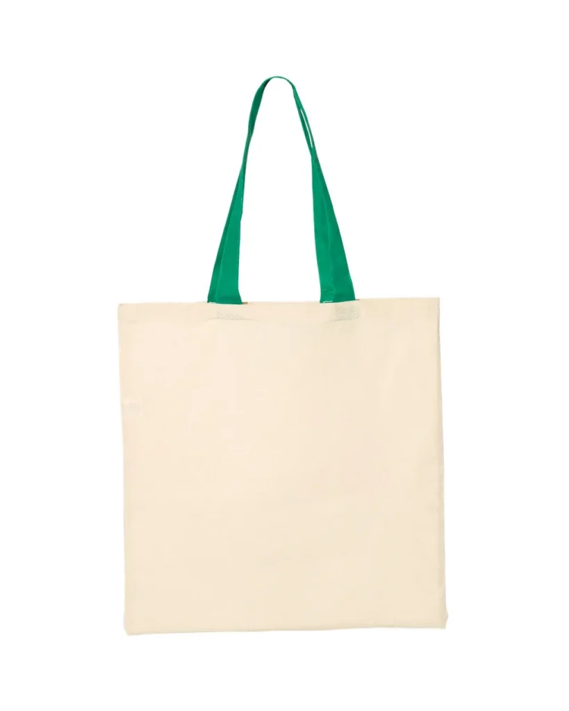 Q-Tees Economical Tote With Contrast-Color Handles Natural/ Kelly