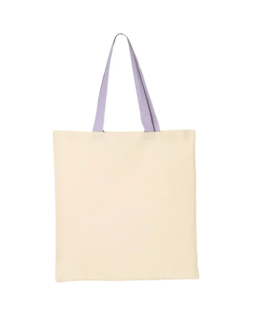 Q-Tees Economical Tote With Contrast-Color Handles Natural/ Lavender