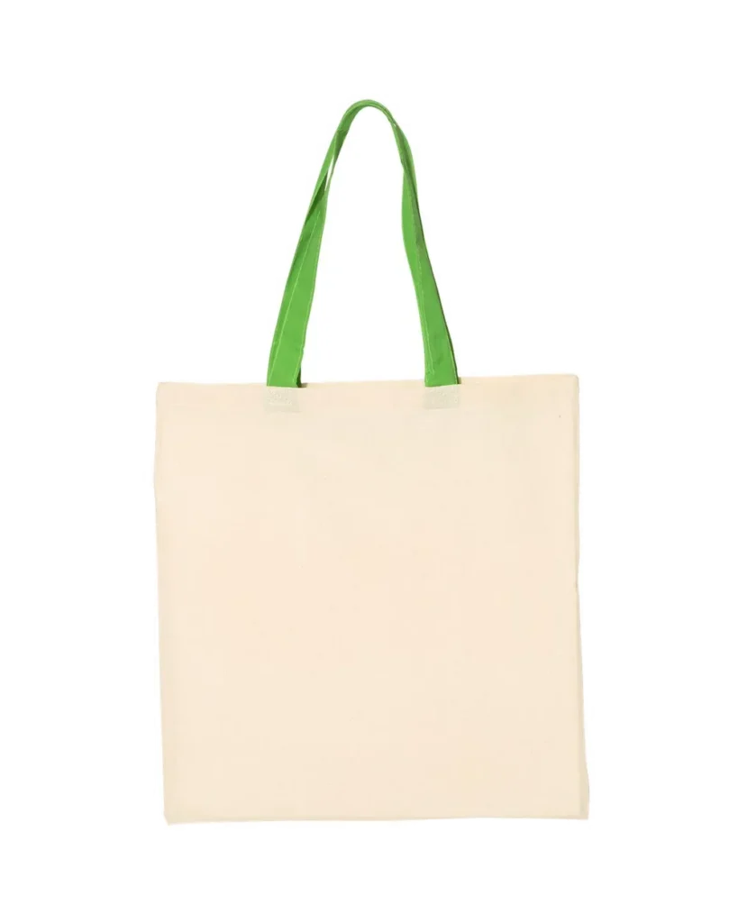 Q-Tees Economical Tote With Contrast-Color Handles Natural/ Lime