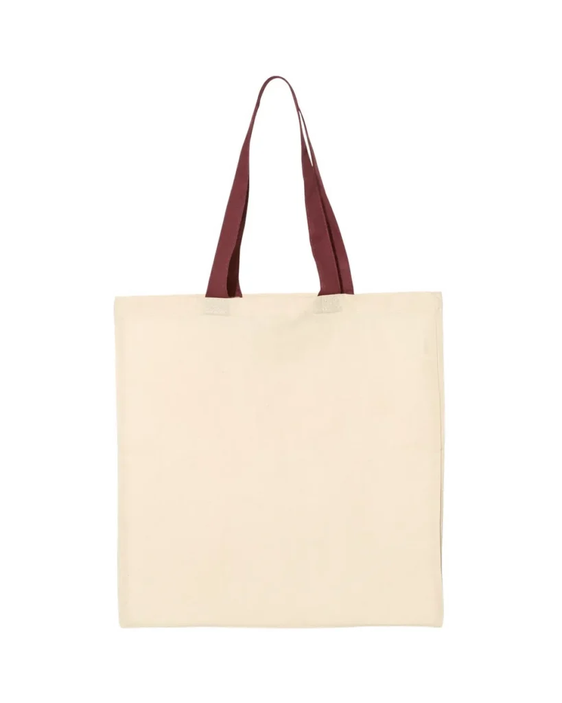 Q-Tees Economical Tote With Contrast-Color Handles Natural/ Maroon