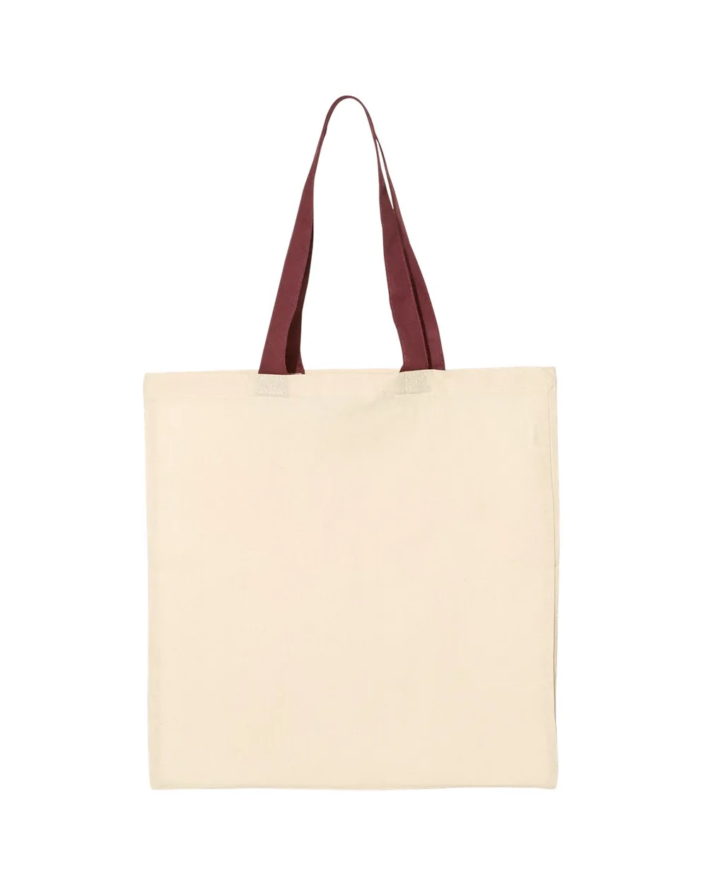 Q-Tees Economical Tote With Contrast-Color Handles Natural/ Maroon