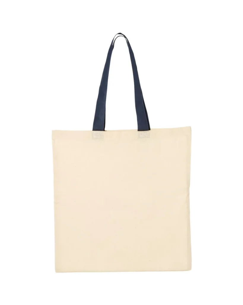 Q-Tees Economical Tote With Contrast-Color Handles Natural/ Navy