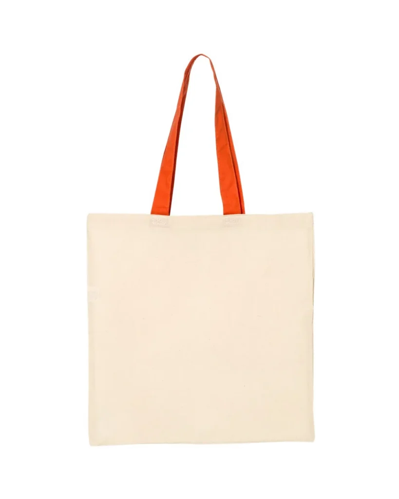 Q-Tees Economical Tote With Contrast-Color Handles Natural/ Orange