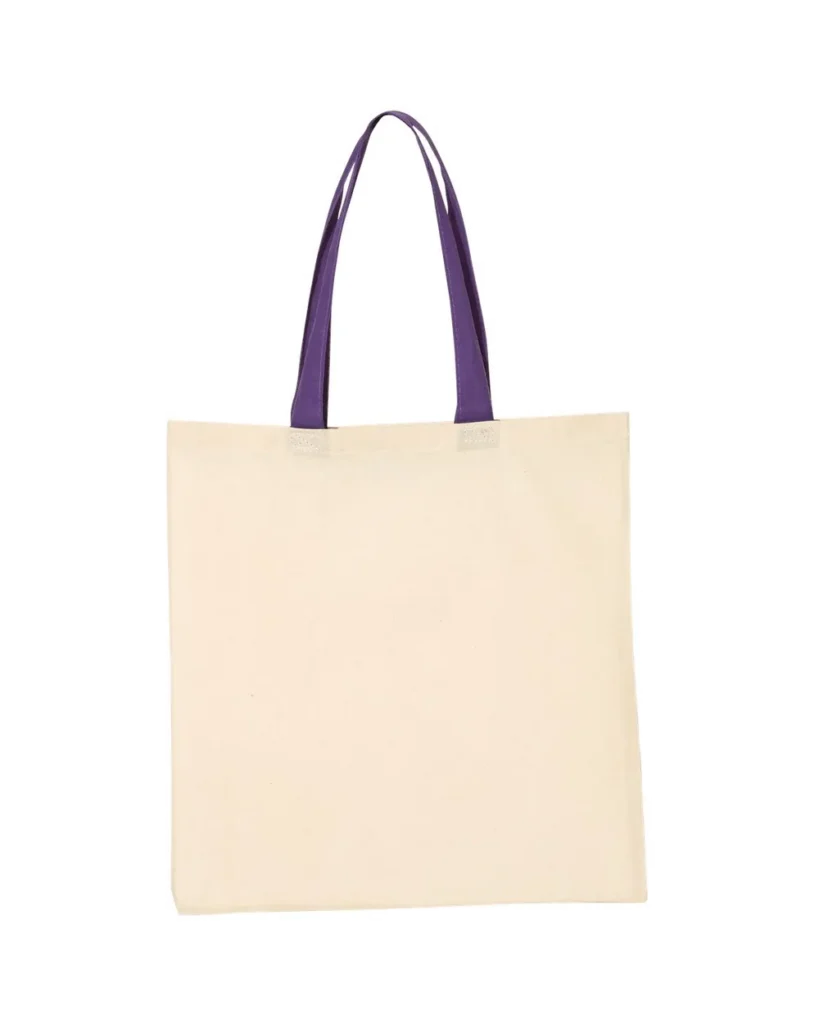 Q-Tees Economical Tote With Contrast-Color Handles Natural/ Purple