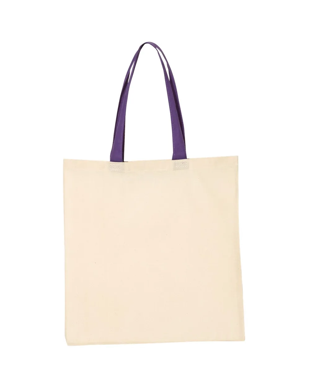Q-Tees Economical Tote With Contrast-Color Handles Natural/ Purple