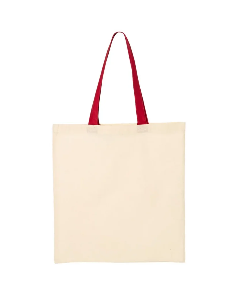 Q-Tees Economical Tote With Contrast-Color Handles Natural/ Red