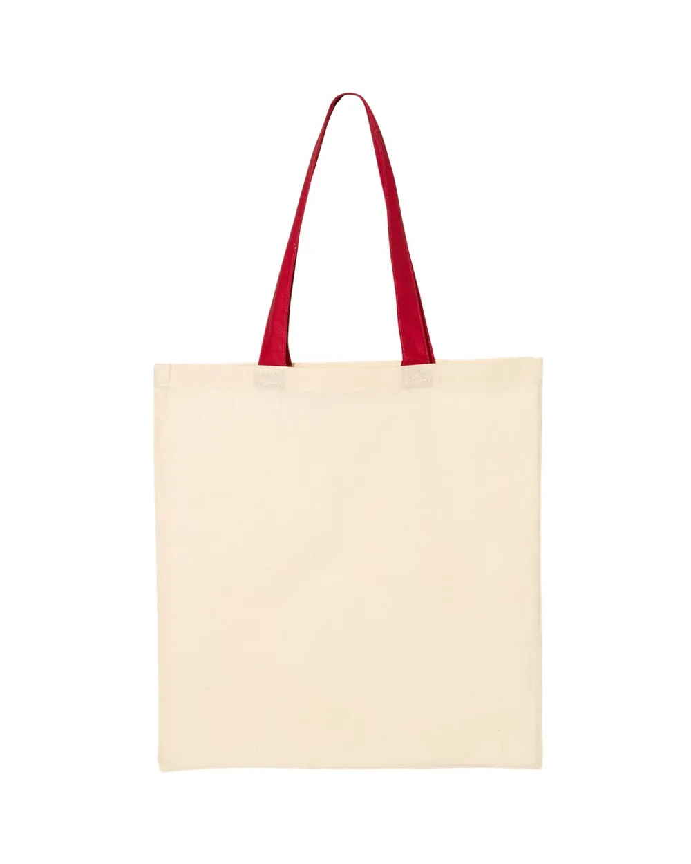 Q-Tees Economical Tote With Contrast-Color Handles Natural/ Red