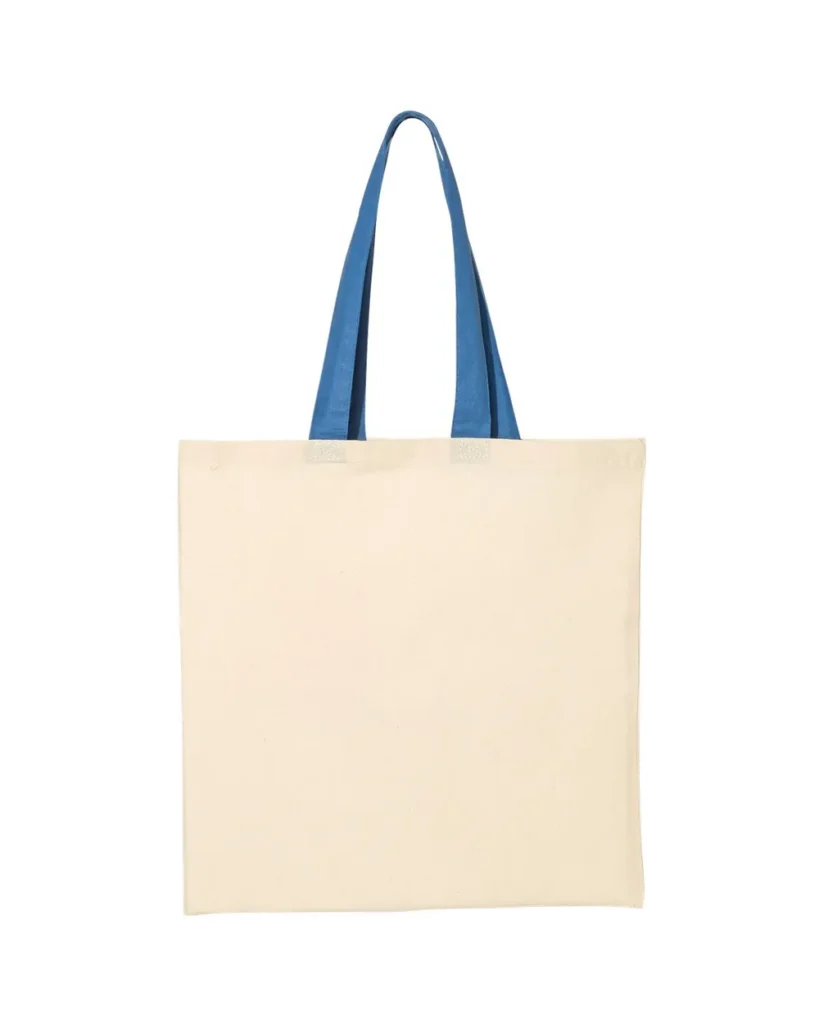 Q-Tees Economical Tote With Contrast-Color Handles Natural/ Royal