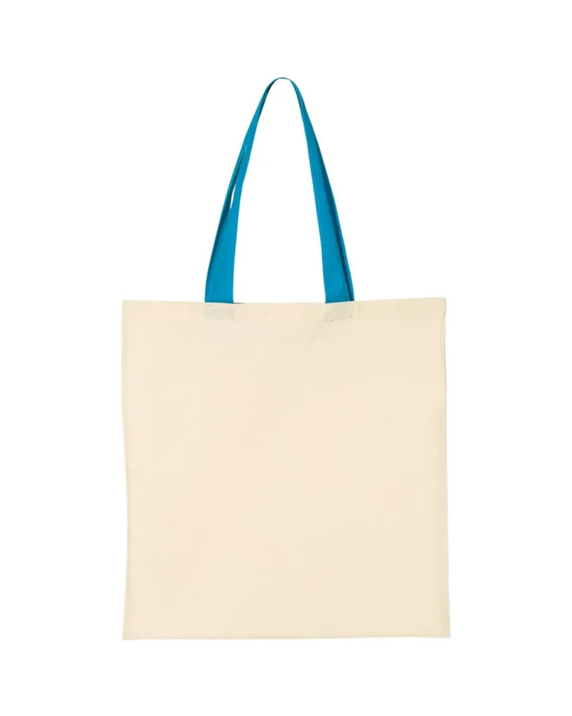 Q-Tees Economical Tote With Contrast-Color Handles Natural/ Sapphire