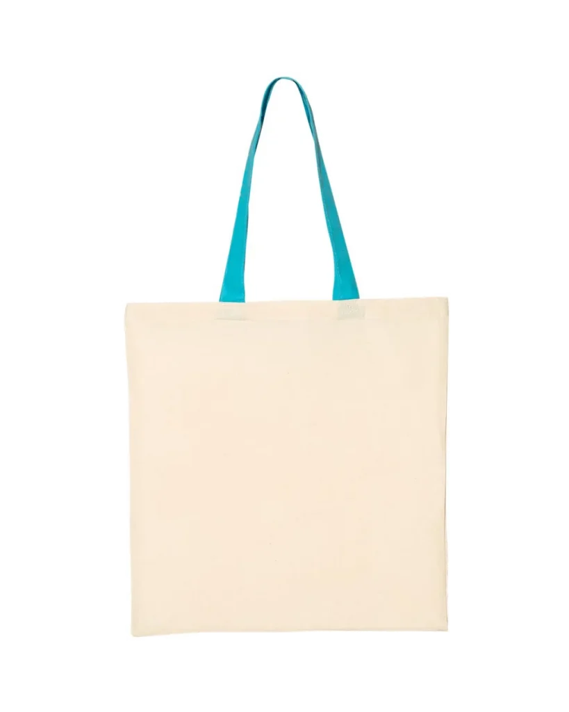 Q-Tees Economical Tote With Contrast-Color Handles Natural/ Turquoise