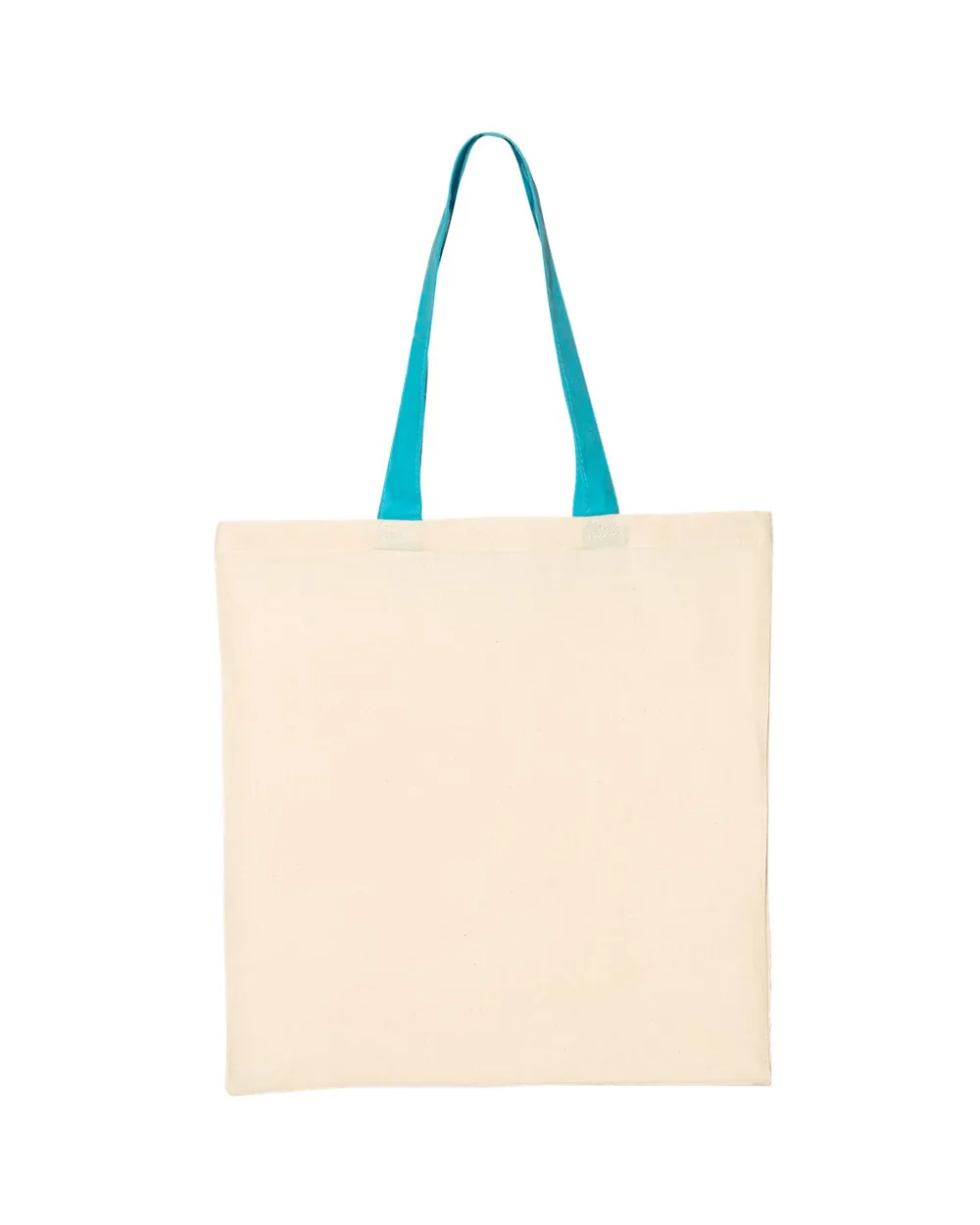 Q-Tees Economical Tote With Contrast-Color Handles Natural/ Turquoise