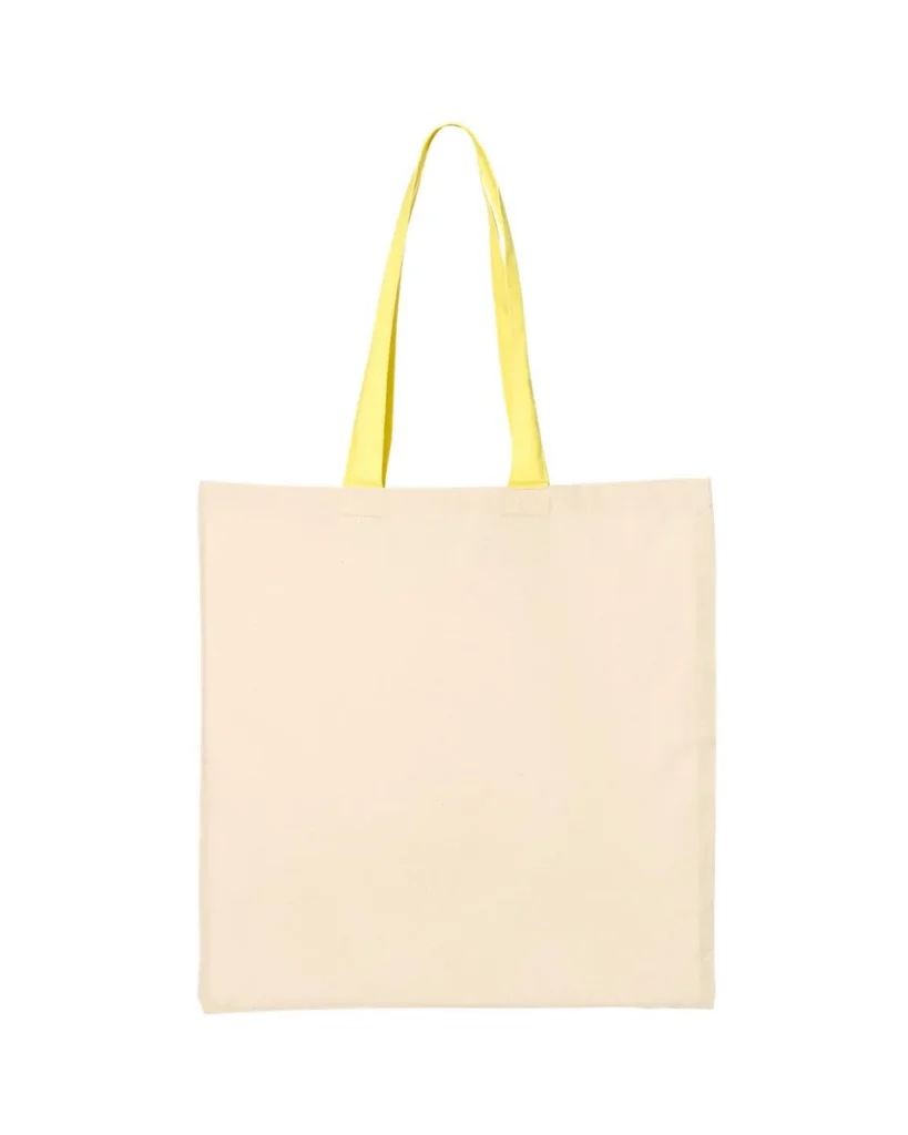 Q-Tees Economical Tote With Contrast-Color Handles Natural/ Yellow