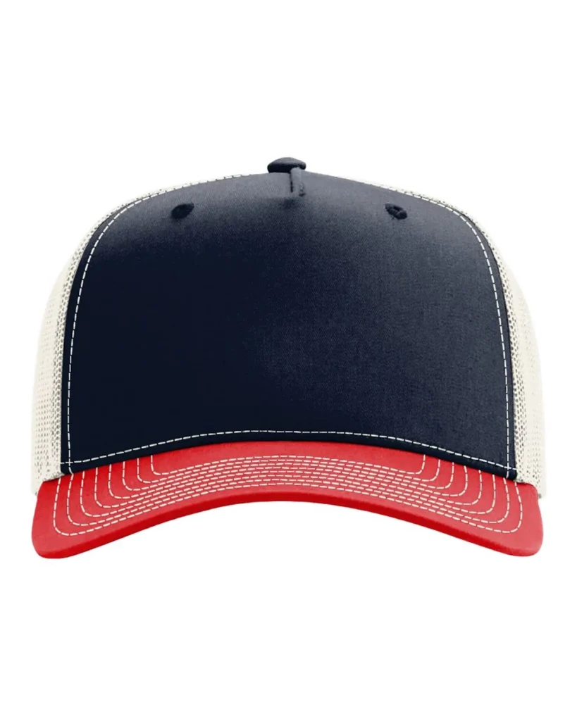 Richardson Five-Panel Trucker Cap Navy/ Birch/ Red