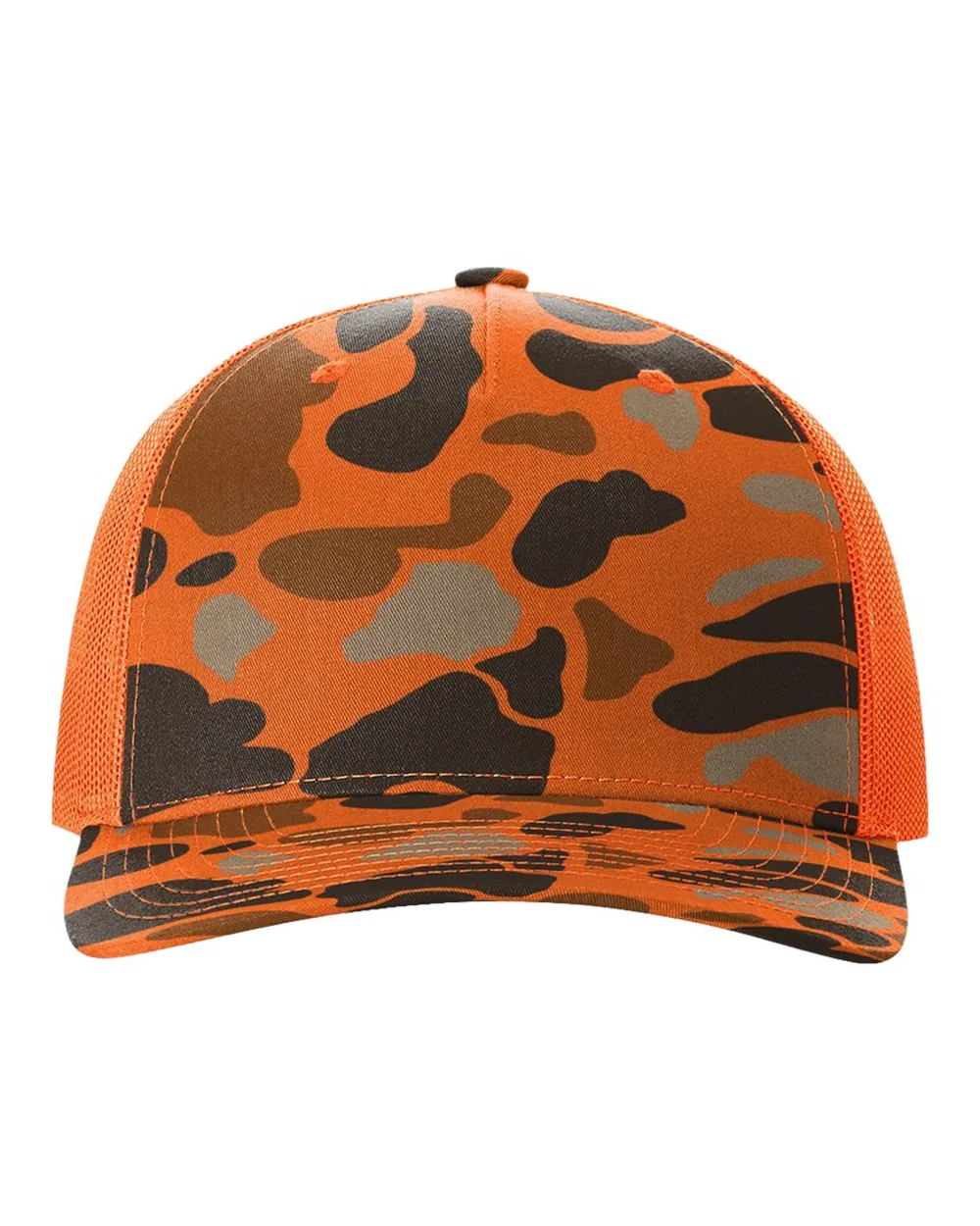 Richardson Printed Five-Panel Trucker Cap Blaze Duck Camo/ Blaze