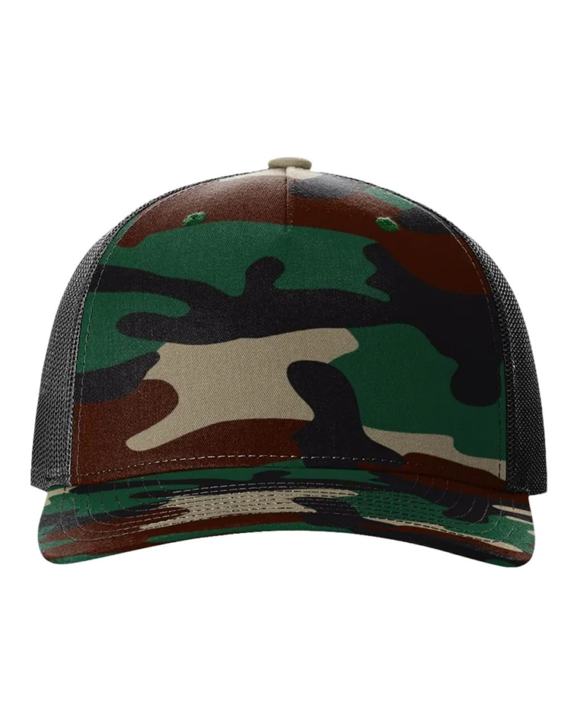 Richardson Printed Five-Panel Trucker Cap Green Camo/ Black