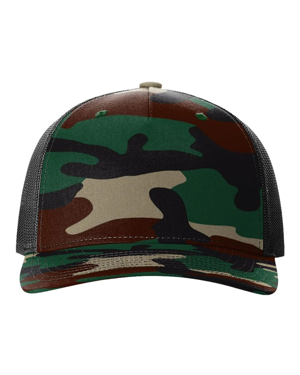 Richardson Printed Five-Panel Trucker Cap Green Camo/ Black