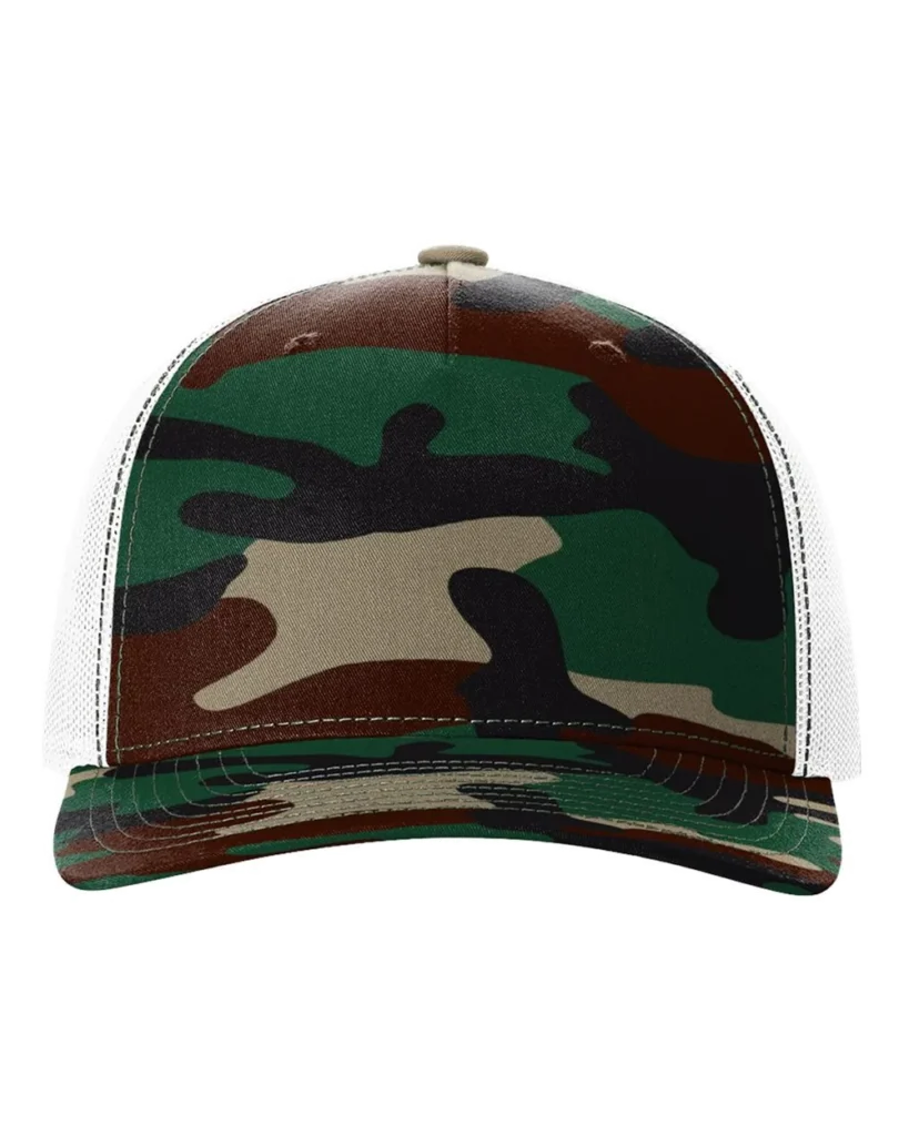 Richardson Printed Five-Panel Trucker Cap Green Camo/ White