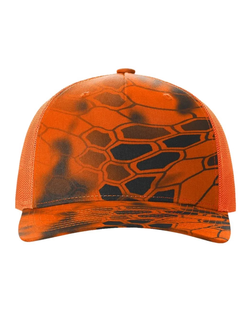 Richardson Printed Five-Panel Trucker Cap Kryptek Inferno/ Blaze Orange