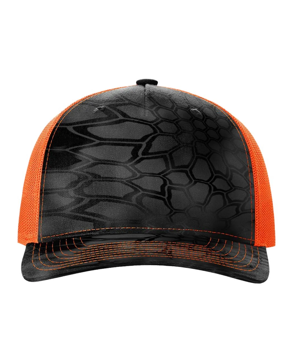 Richardson Printed Five-Panel Trucker Cap Kryptek Typhon/ Neon Orange