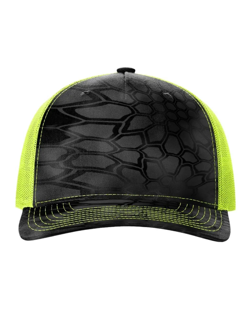 Richardson Printed Five-Panel Trucker Cap Kryptek Typhon/ Neon Yellow