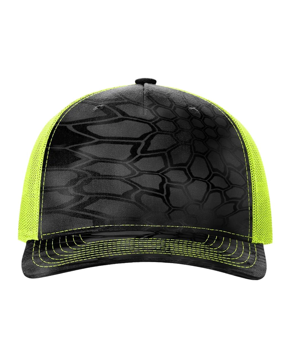 Richardson Printed Five-Panel Trucker Cap Kryptek Typhon/ Neon Yellow