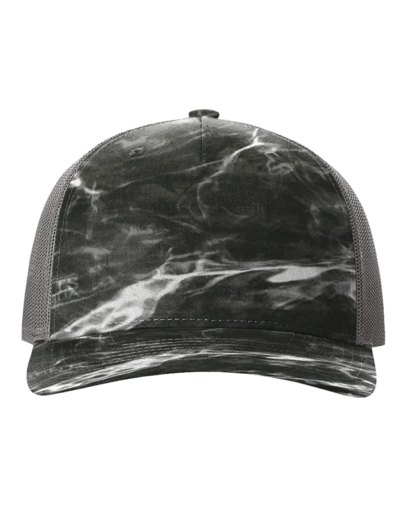 Richardson Printed Five-Panel Trucker Cap Mossy Oak Elements Blacktip/ Charcoal