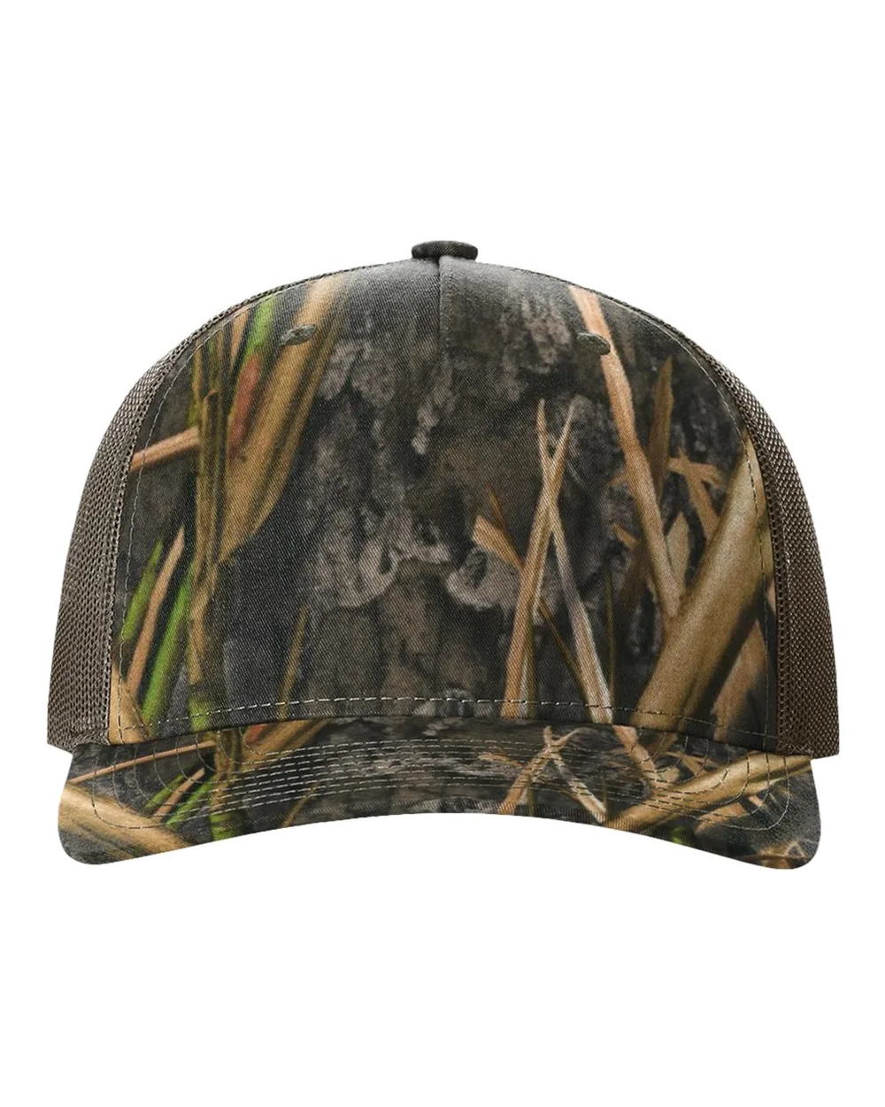 Richardson Printed Five-Panel Trucker Cap Mossy Oak Habitat/ Brown