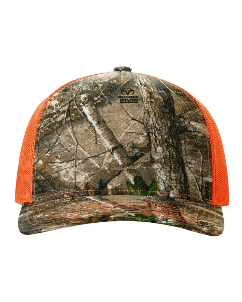 Richardson Printed Five-Panel Trucker Cap Realtree Edge/ Neon Orange