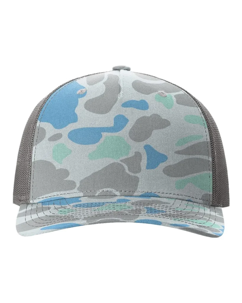 Richardson Printed Five-Panel Trucker Cap Saltwater Duck Camo/ Charcoal