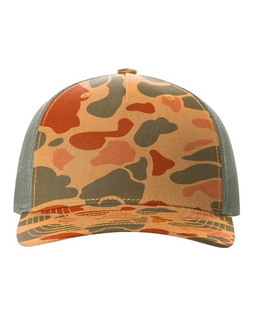 Richardson Printed Five-Panel Trucker Cap Sienna Duck Camo/ Loden Green