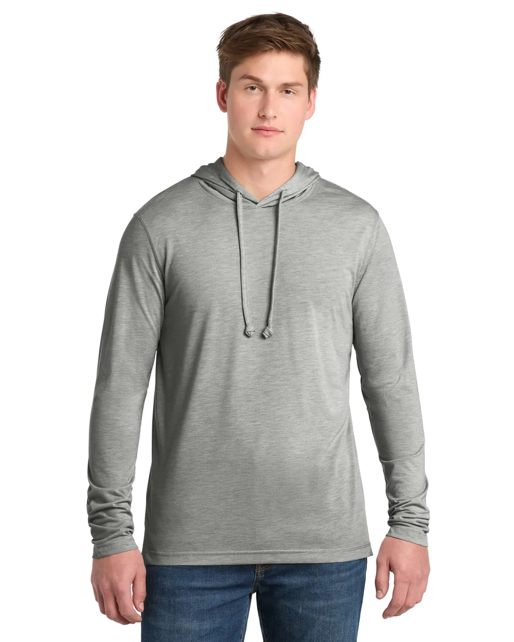 Sport-Tek Triblend Hooded Long Sleeve Light Grey Heather